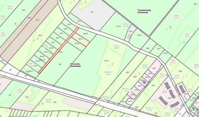 Lageskizze - Flurstück 97/17 und Wegeflurstück - Waldfläche auf der Insel Usedom **nahe Ostseestrand von Zinnowitz**