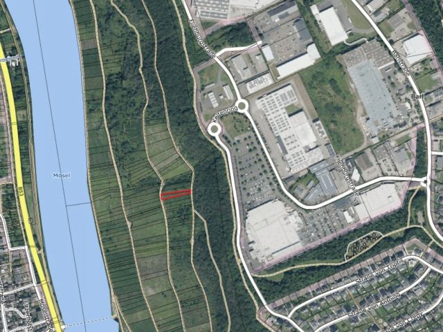 Lageskizze mit Umgebung und Luftbildunterlegung - Vertragsfreier Weinberg mit den Rebsorten Riesling und Regent **in altem Weinort an der Mittelmosel**