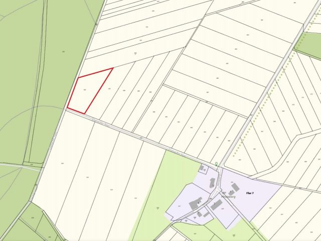 Lageskizze mit Umgebung - 1/2 Miteigentumsanteil an einer verpachteten Landwirtschaftsfläche nordwestlich der Kleinsiedlung Hetzeberg