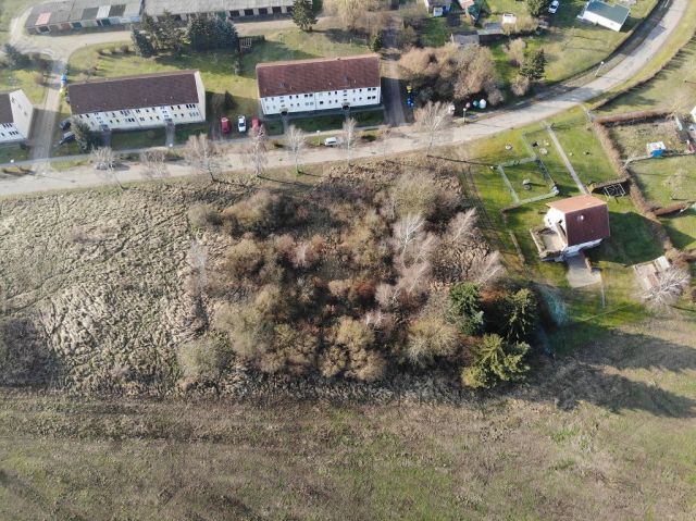 Blick auf Verkaufsfläche und Umgebung - Vertragsfreies Grundstück im Innenbereich von Langhagen in der Mecklenburgischen Seenplatte - Bauplatz