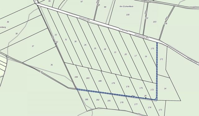 Lageskizze - Grundstücksstreifen innerhalb eines großen Waldgebietes in der Märkischen Schweiz - teilweise Waldweg