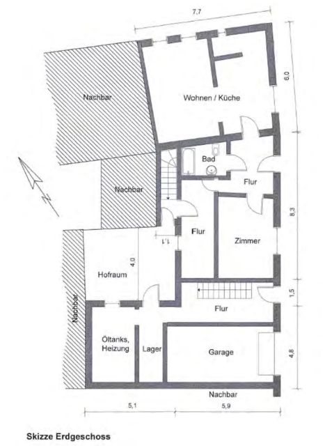 Grundriss EG - Wohnhaus in zentraler Ortslage **leerstehend**