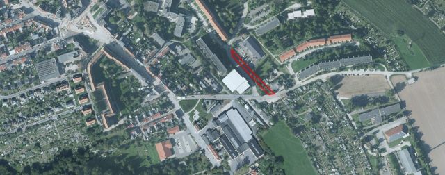 Umgebungsskizze - Verwildertes Gartengrundstück mit alter Gartenlaube im Innenbereich zwischen Altenburg, Chemnitz, Zwickau und Gera