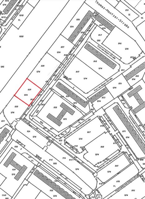 Lageskizze - Teil eines mit Bäumen und Sträuchern bewachsenen Grünzuges an der B97 in Hoyerswerda