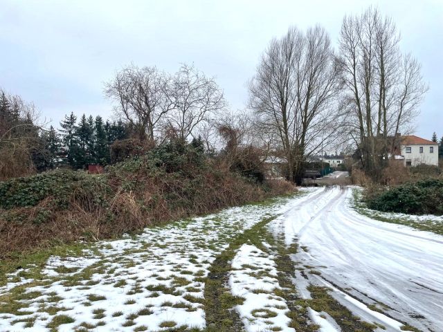 Blick auf die Verkaufsfläche linke Seite und die Umgebung - Großes, naturbelassenes Erholungsgrundstück an einem Kanal, gegenüber von Wohnbebauung und neben einer Gartenanlage