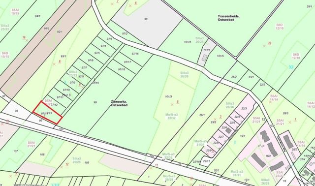 Lageskizze - Flurstück 97/13 - Waldfläche auf der Insel Usedom **nahe Ostseestrand von Zinnowitz**