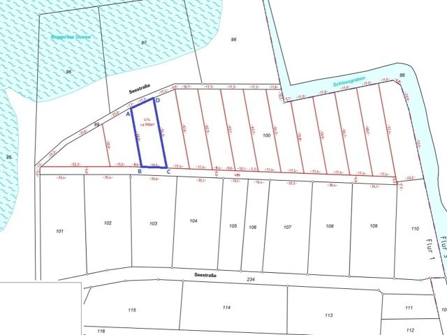 Anlage 2 zum Kaufvertrag - Teilflächenkarte A-B-C-D-A - Vertragsfreie Waldfläche nahe dem Baggersee & dem Schloss Gusow