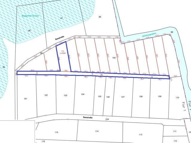 Übersicht Verkaufsfläche und Weg - Vertragsfreie Waldfläche nahe dem Baggersee & dem Schloss Gusow