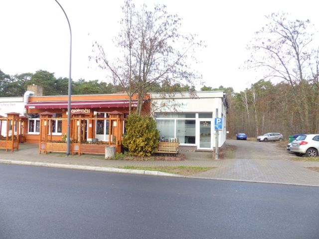 Blick von der Albert-Schweitzer-Straße auf die davorliegende Bebauung - Kleine mit Wildwuchs bewachsene Freifläche hinter einem bebauten Grundstück in Ludwigsfelde