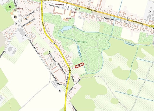 Umgebungsskizze - Verpachtete Kleingartenfläche in Neuhardenberg zwischen Wohnbebauung und Schlosspark