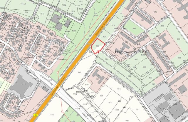 Lageskizze - Teil eines mit Bäumen und Sträuchern bewachsenen Grünzuges an der B97 in Hoyerswerda