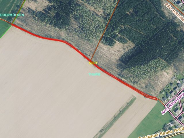 Lageskizze - Schmaler Grundstücksstreifen am Waldrand - überwiegend Wegefläche