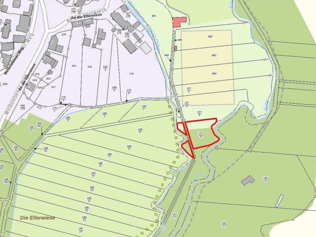 Lage des Verkaufsgegenstandes - Grünfläche mit Baumbestand unterhalb des Sportplatzes von Traktor Westdorf **vertragsfrei**