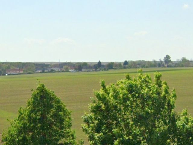 Blick Richtung Verkaufsgegenstand mit Umgebung - Unbebaute, partiell mit Gehölzen bewachsene Grün-/Gartenfläche hinter Wohnbebauung im Salzlandkreis