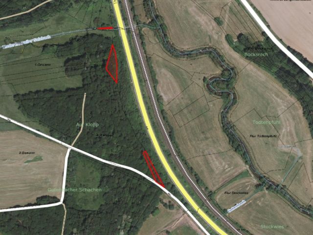 Lageskizze mit Luftbildunterlegung - 3 vertragsfreie Grün-/Waldflächen westlich der B 41