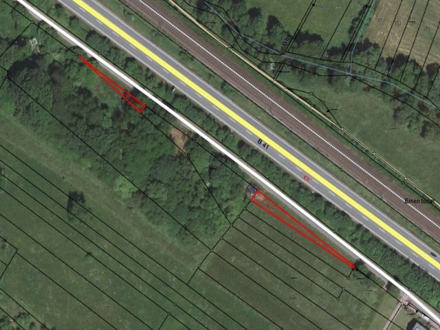 Lageskizze mit Luftbildunterlegung - Flurstücke 149/4, 161/5 - 5 vertragsfreie Grünflächen/ Splitterflächen nordwestlich der B 41