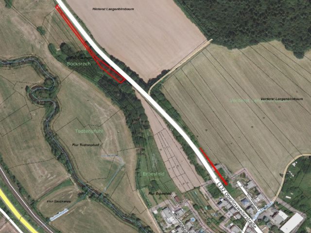 Lageskizze mit Luftbildunterlegung - Teilweise vertragslos genutzte Grünfläche und Straßenbegleitfläche östlich der B 41