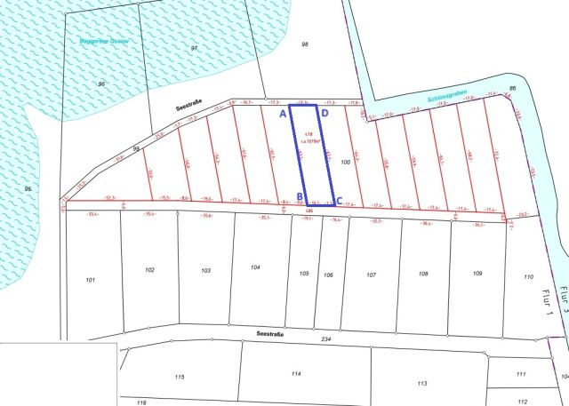 Anlage 2 zum Kaufvertrag - Teilflächenkarte A-B-C-D-A - Teilflächenkarte Grundstück - Vertragsfreie Waldfläche nahe dem Baggersee & dem Schloss Gusow