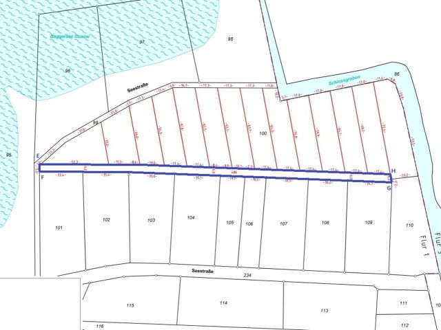Anlage 3 zum Kaufvertrag - Teilflächenkarte E-F-G-H-E - Teilflächenkarte Weg - Vertragsfreie Waldfläche nahe dem Baggersee & dem Schloss Gusow