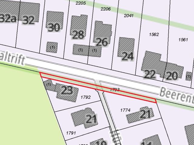 Lageskizze - Vertragslos genutztes Grundstück für die Zuwegungen, Zufahrten und Gartenflächen von Wohnhäusern  in Hamburg-Eißendorf