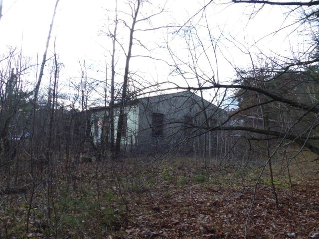 Blick Richtung Verkaufsfläche und auf die Umgebung - Kleine mit Wildwuchs bewachsene Freifläche hinter einem bebauten Grundstück in Ludwigsfelde