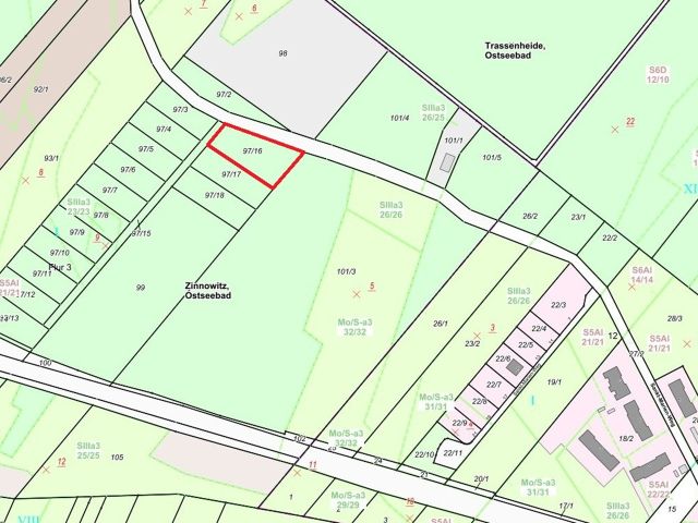 Lageskizze - Waldfläche auf der Insel Usedom **nahe Ostseestrand von Zinnowitz**