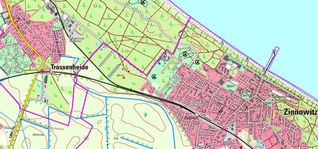 Ortsplan - Vertragsfreies Grundstück an einer Bahntrasse auf der Insel Usedom