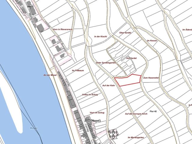 Lageskizze mit Umgebung - Vertragsfreier, ehemaliger Weinberg in direkter Nachbarschaft von Wochenendhäusern **im Moseltal **