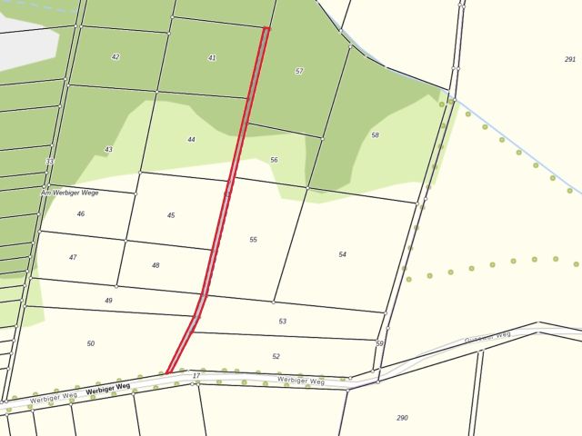 Lageskizze - Waldfläche und vertragslos genutzte Landwirtschaftsfläche **etwa 2 km von dem Baggersee & dem Schloss Gusow entfernt**