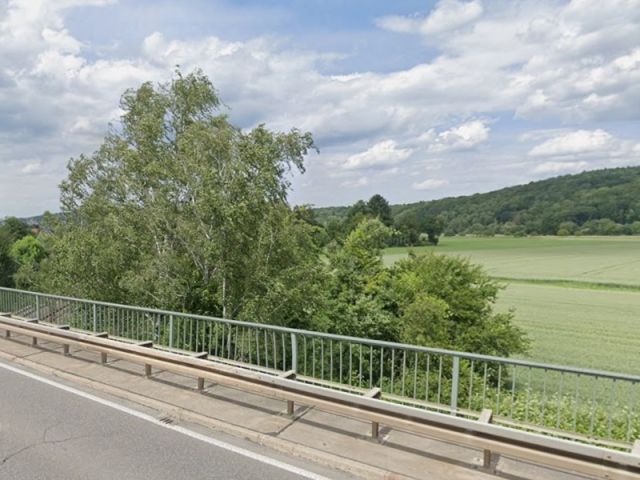 Blick von der L186 auf Verkaufsfläche und die Umgebung - Gehölzfläche an der Rheintalbahn ca. 10 km nördlich von Freiburg im Breisgau