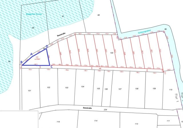 Anlage 2 zum Kaufvertrag - Teilflächenkarte A-B-C-D-A - Teilflächenkarte Grundstück - Vertragsfreies Grundstück nahe dem Baggersee & dem Schloss Gusow
