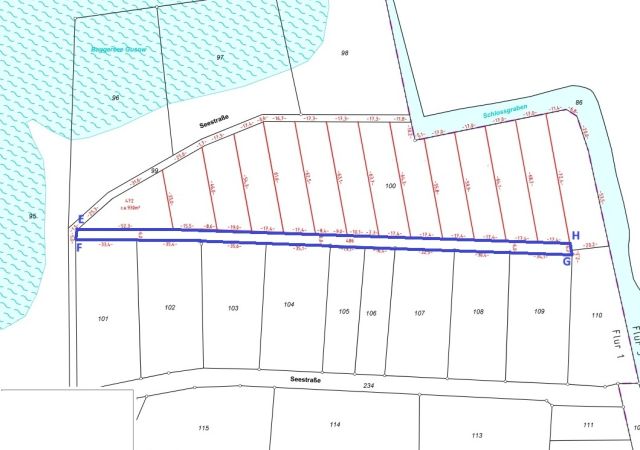 Anlage 3 zum Kaufvertrag - Teilflächenkarte E-F-G-H-E - Teilflächenkarte Weg - Vertragsfreies Grundstück nahe dem Baggersee & dem Schloss Gusow