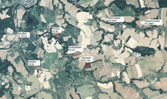Lage der Flurstücke - 7 getrennt voneinander liegende Flurstücke in Streulage bei Erlau und Seelitz