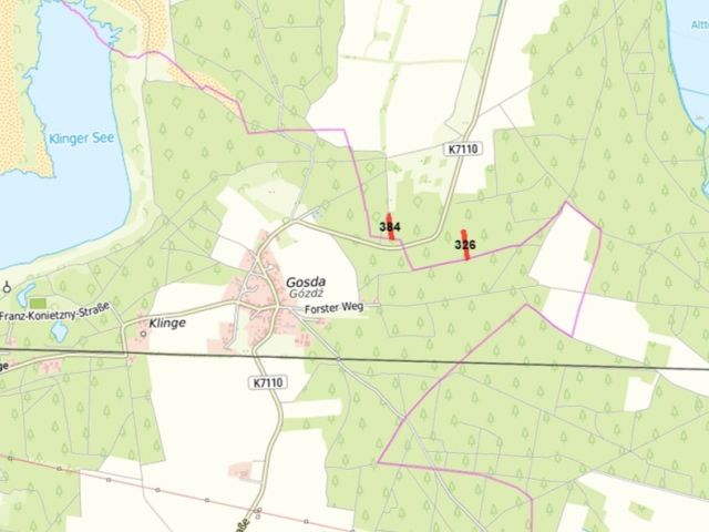 Lage des Verkaufsgegenstandes - Zwei getrenntliegende Waldgrundstücke westlich von Forst (Lausitz)