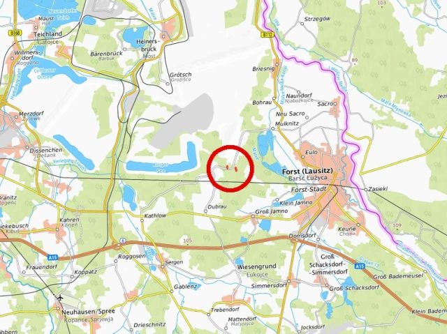 Lage des Verkaufsgegenstandes - Zwei getrenntliegende Waldgrundstücke westlich von Forst (Lausitz)