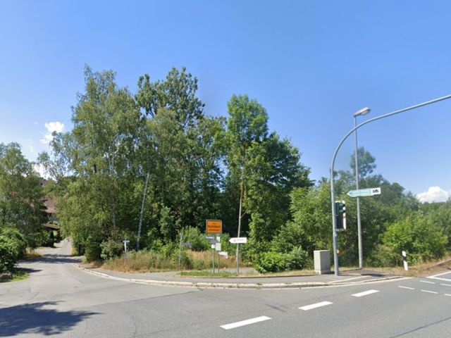 Blick auf Verkaufsfläche und Umgebung - Vertragsfreie mit Gehölzen bewachsene Fläche am Ortseingang von Kulmbach in Oberfranken