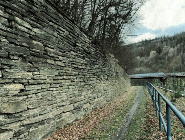 Verkaufsfläche mit Stützmauer und Umgebung (Aufnahme 2023) - Vertragsfreie Waldfläche in Hanglage **etwa 8 km von der Bayerischen Landesgrenze entfernt**