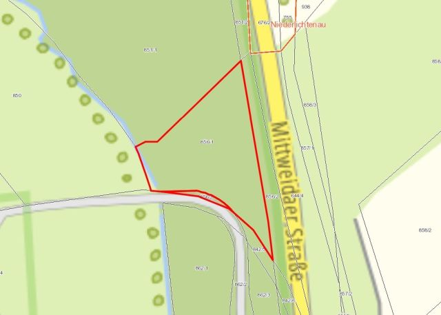 Lageskizze - Waldfläche und kleine Wegefläche in Chemnitz