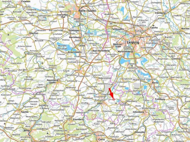Lage in der Region - Ruinöses ehemaliges Einfamilienhaus in Elsteraue **ca. 8 km nordwestlich von Zeitz**