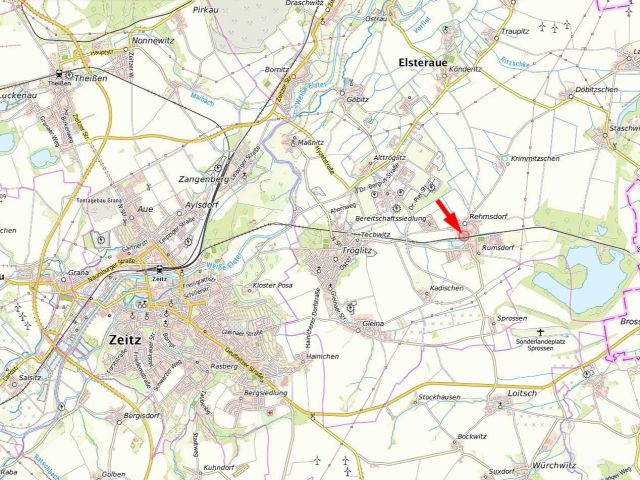 Lage in der Region - Ruinöses ehemaliges Einfamilienhaus in Elsteraue **ca. 8 km nordwestlich von Zeitz**