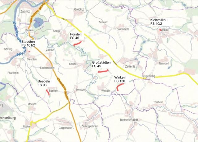 Übersicht Lage aller Flurstücke - 6 getrennt liegende Flurstücke in Streulage bei Erlau und Seelitz