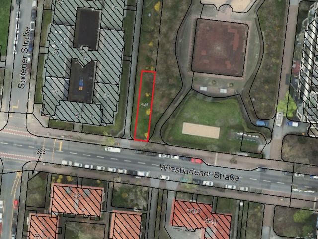 Lageskizze mit Luftbildunterlegung - Baugrundstück mit Baugenehmigung zur Errichtung eines Wohnhauses im Rheingauviertel in Berlin-Wilmersdorf