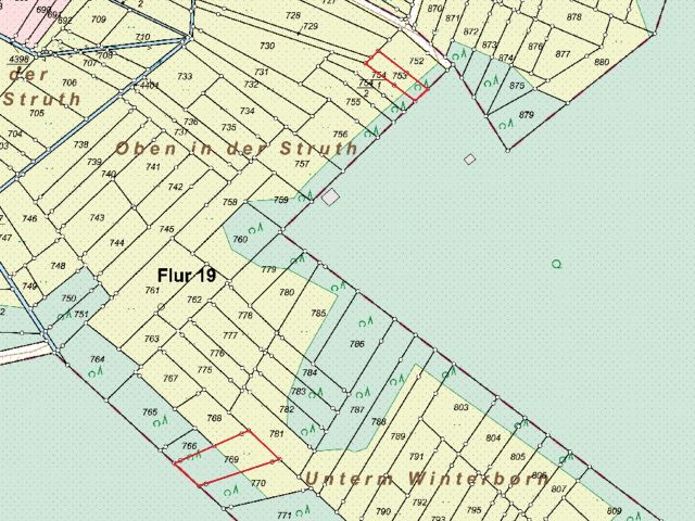 Lageskizze Flurstücke 753 und 769 - 5 Grünlandflächen teilweise mit Gehölzbewuchs und 1 Gehölzfläche in Streulage um Oberroßbach