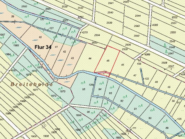 Lageskizze Flurstück 45 - 5 Grünlandflächen teilweise mit Gehölzbewuchs und 1 Gehölzfläche in Streulage um Oberroßbach