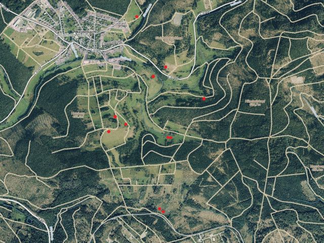 Umgebungsskizze alle Flurstücke - 10 Flächen in Streulage um Weidelbach * Landwirtschafts-/Grünlandflächen, teilweise mit Gehölzen/Sträuchern und Gehölzflächen