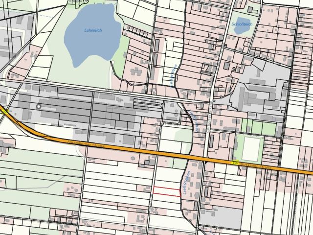 Lageskizze mit Umgebung - Grundstück ggü. einem Wohnhaus *lt. FNP-Entwurf zukünftige Wohnbaufläche* etwa 34 km vom Cottbuser Zentrum entfernt