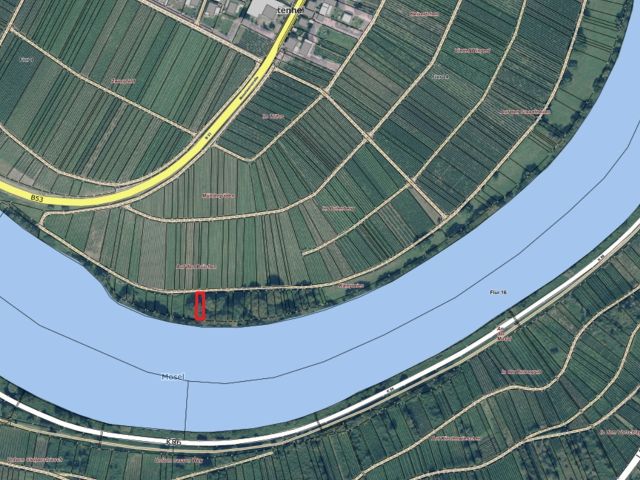 Lageskizze mit Umgebung und Luftbildunterlegung - Ufergrundstück an der Moselschleife nordöstlich von Trier