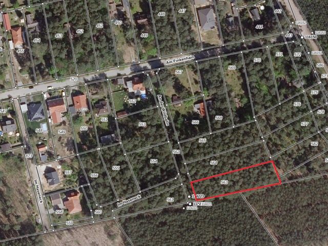 Lageskizze mit Luftbildunterlegung - Vertragsfreie Waldfläche nahe Wohnbebauung in Borkheide **etwa 10 km vom Berliner Ring entfernt**