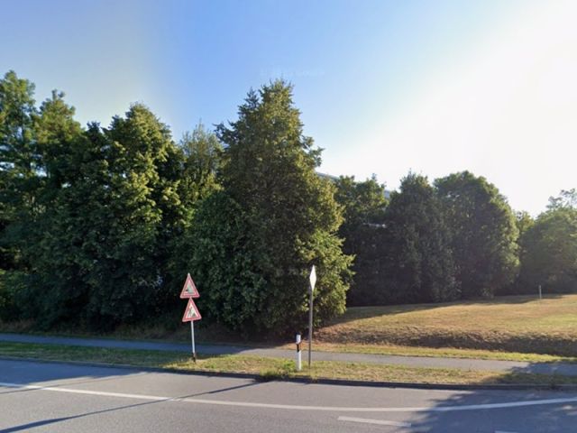 Blick auf Verkaufsfläche und Umgebung - Vertragsfreie mit Gehölzen und Sträuchern bewachsene Grünfläche zwischen einem Wohn- und Gewerbegebiet in der Oberlausitz