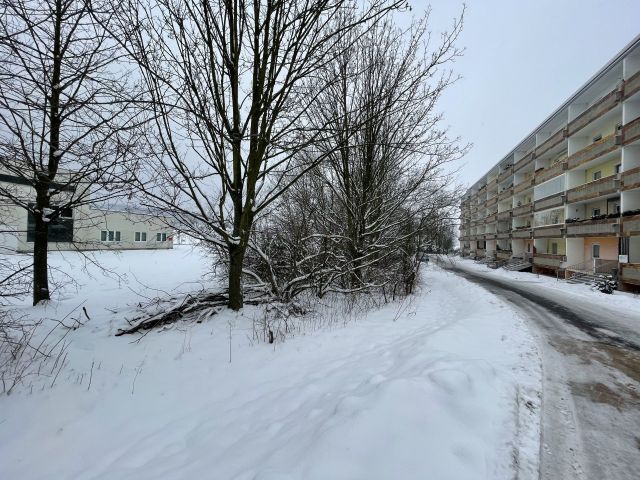Blick auf Verkaufsfläche und Umgebung - Vertragsfreie mit Gehölzen und Sträuchern bewachsene Grünfläche zwischen einem Wohn- und Gewerbegebiet in der Oberlausitz